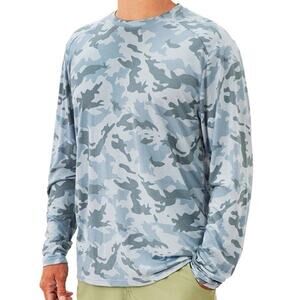 Free Fly Shirt Mens XL Bamboo Lightweight Long Sleeve Camo Surf Blue Green UPF